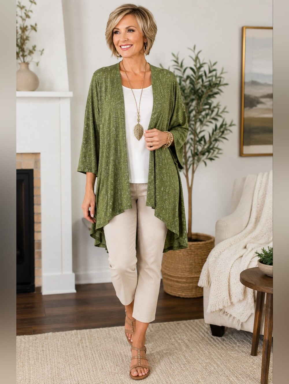 LuLaRoe Cardigan Women's S Olive Green Bell Sleeve Longline Duster Open Front
